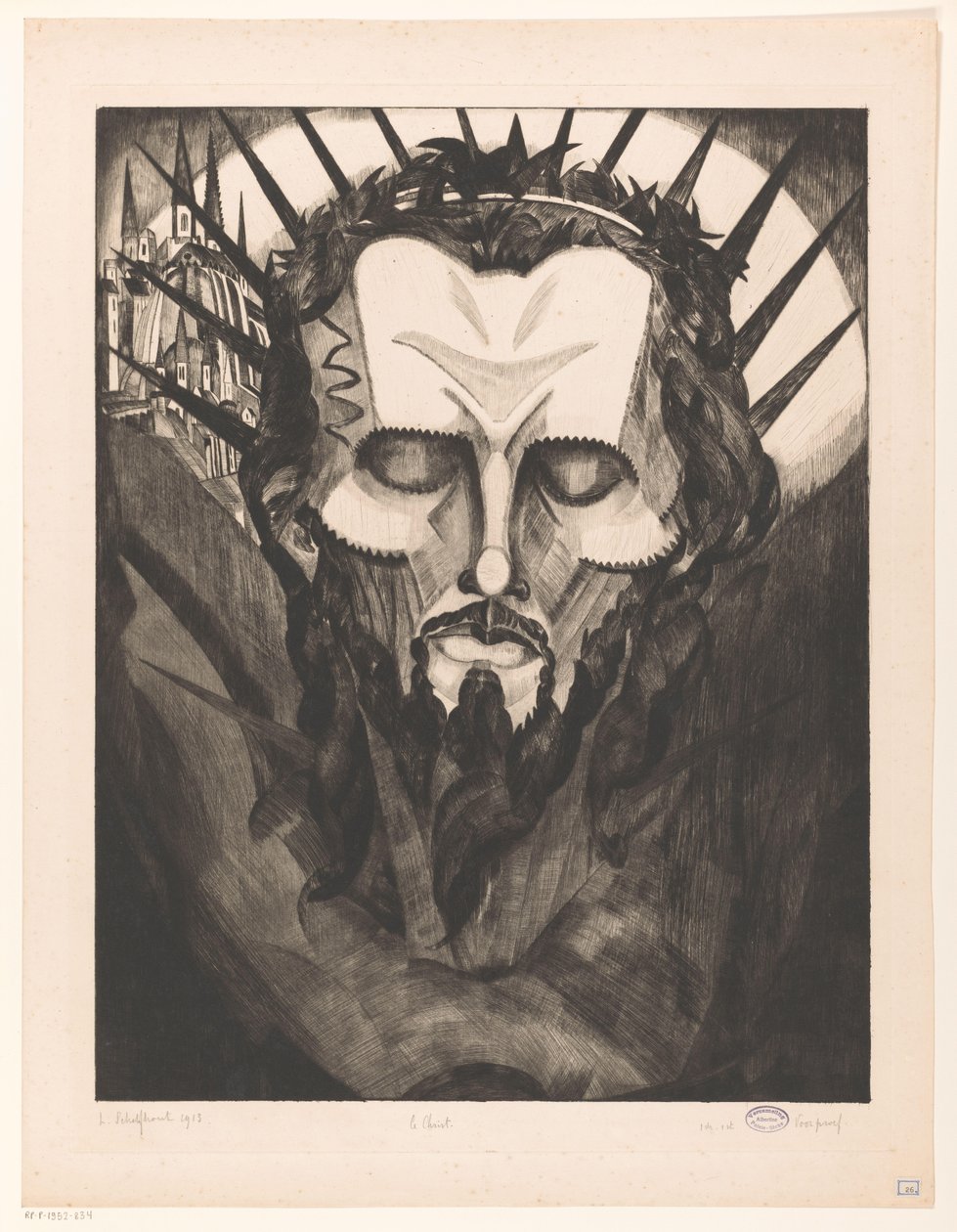 Cabeça de Cristo Tête de Christ I (título original no objeto) de Lodewijk Schelfhout (signed by artist)