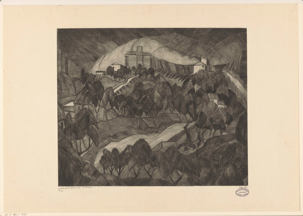 Castelo em uma colina Le Château I (título original no objeto) de Lodewijk Schelfhout (signed by artist)