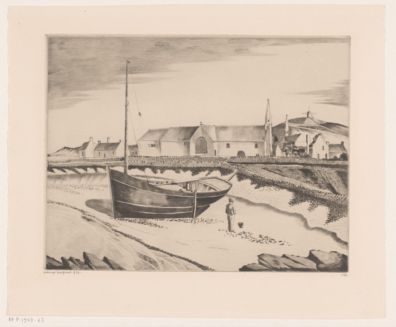 Assentamento costeiro La Baie de St. Pierre (título original) de Lodewijk Schelfhout (signed by artist)