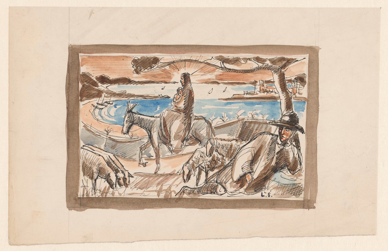 Voo para o Egito de Lodewijk Schelfhout (signed by artist)