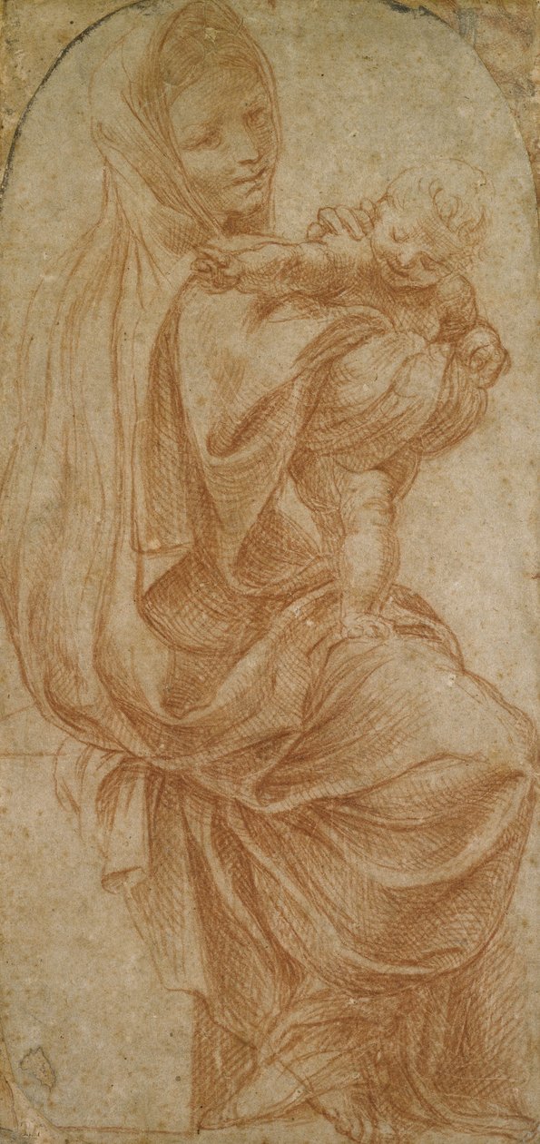 A Virgem e o Menino (giz vermelho sobre papel creme) de Lodovico Carracci