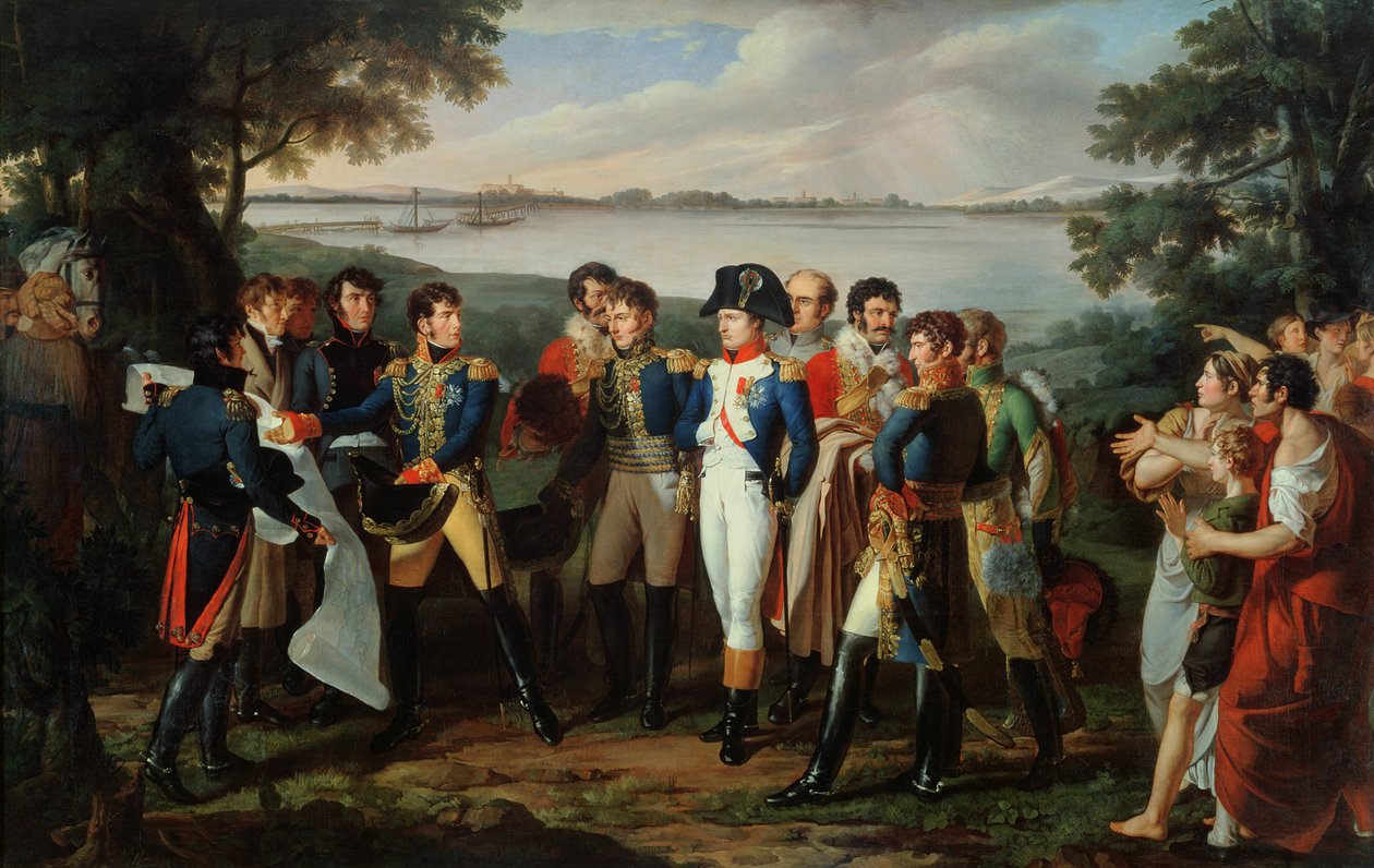 Napoleão (1769-1821) Ordena que o rio Danúbio seja interligado em Ebersdorf para alcançar a ilha de Lobau em 19 de maio de 1809 de Lodovico Venuti
