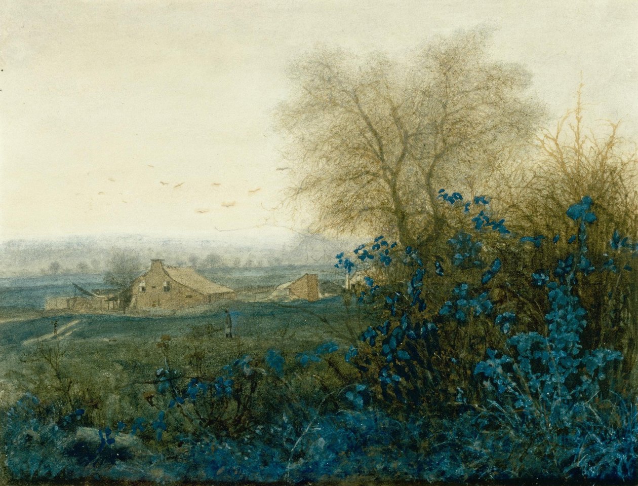 Paisagem, com, um, Farmhouse, e, um, camponês, roda um carrinho de mão de Léon Bonvin