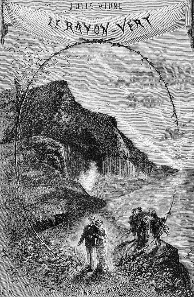 Frontispício do romance de Júlio Verne "O Raio Verde", coleção Hetzel/Viagens Extraordinárias 1882. Desenho de Leon Benett. de Léon Benett