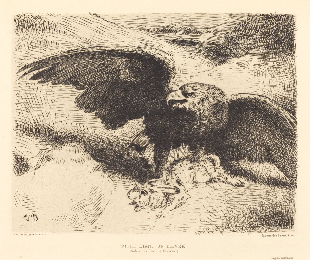Aigle Liant un Lièvre (An Eagle Pouncing on a Hare) de Léon Bonnat