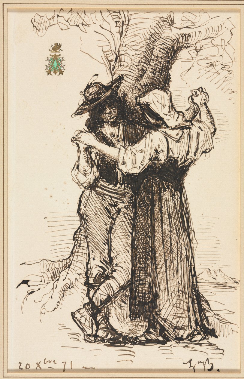 Casal cortejando por uma árvore de Léon Bonnat