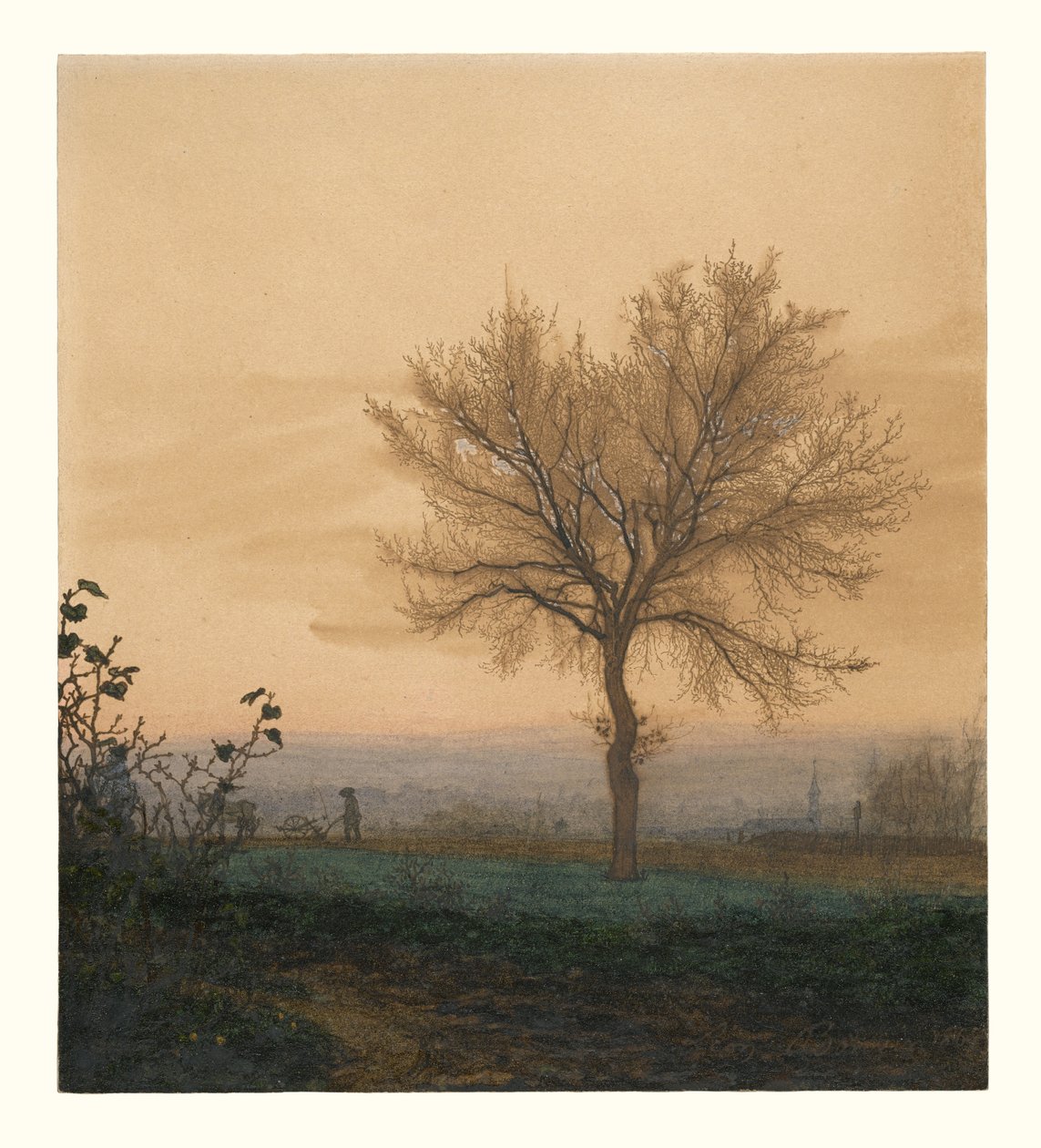Paisagem com uma árvore nua e um lavrador de Léon Bonvin