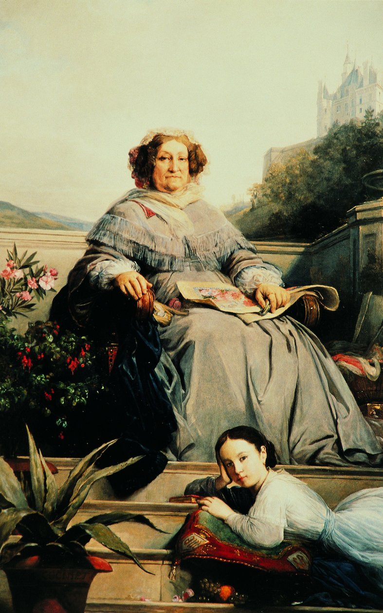 Retrato de Madame Clicquot, née Ponsardin 1777-1866 com sua filha, entre 1851 e 1860. de Léon Cogniet