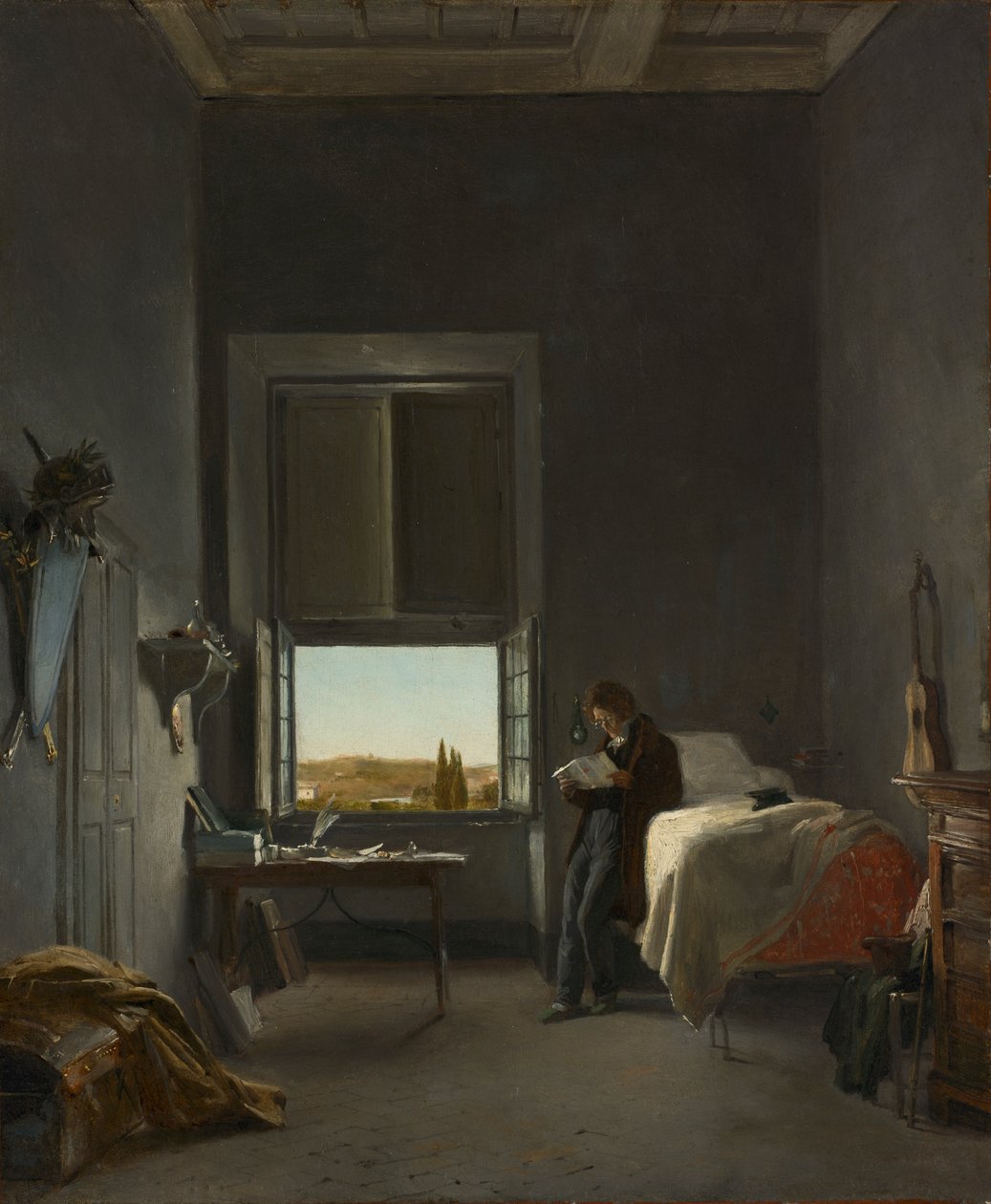 O artista em seu quarto na Villa Medici, Roma de Léon Cogniet