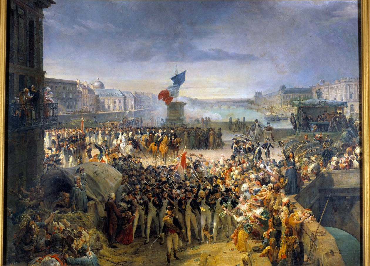 A Guarda Nacional de Paris, reunida na Pont Neuf, partiu para o exército em setembro de 1792. Pintura de Leon Cogniet (1794-1880) de Léon Cogniet