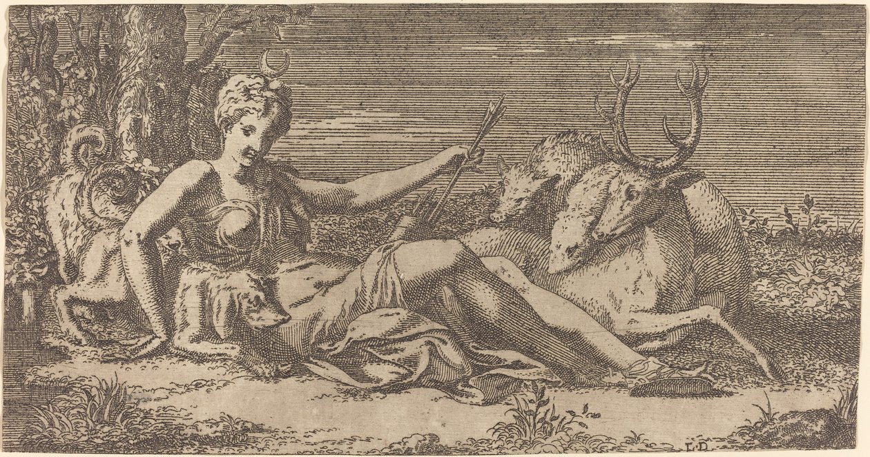 Diana descansando de Léon Davent after Francesco Primaticcio