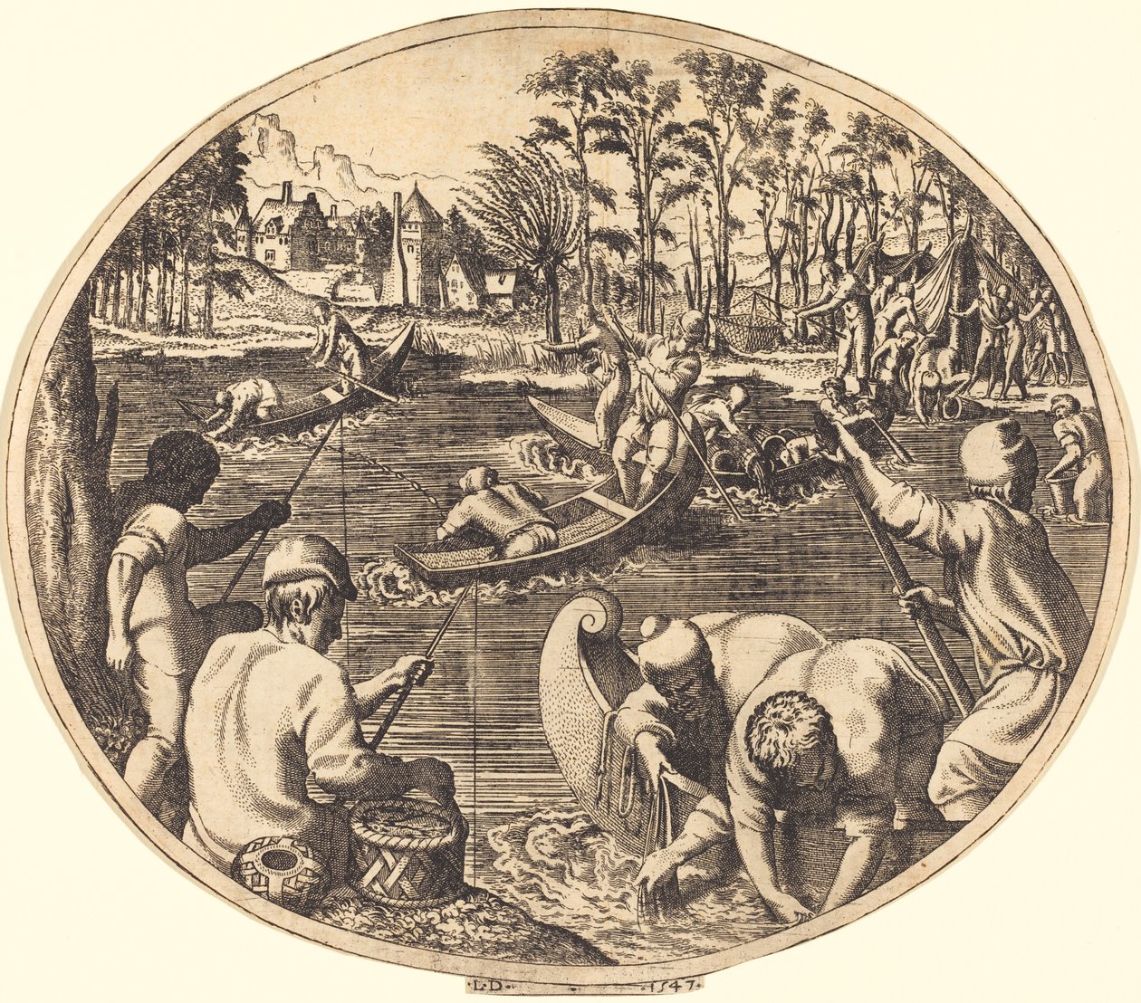 Cena de pesca de Léon Davent after Francesco Primaticcio