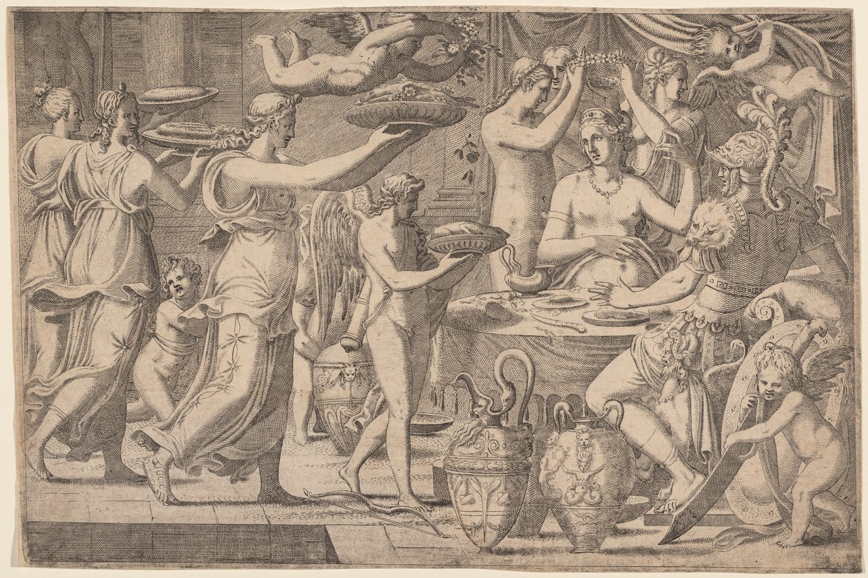Vênus e Marte servidos por Cupido e as Três Graças de Léon Davent, after Luca Penni