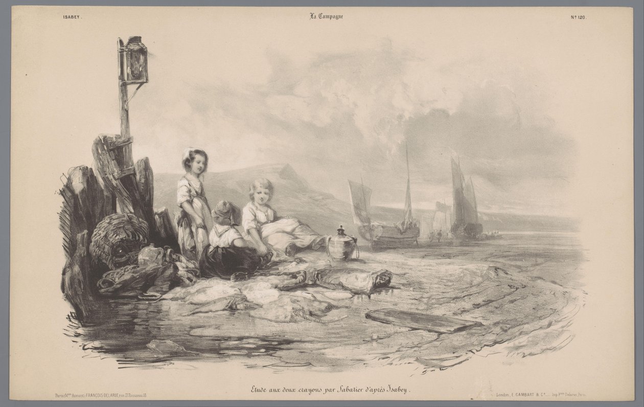 Três crianças a brincar numa baía
Representações da vida rural (título da série)
La Campagne. Études varieés aux deux Crayons (título da série sobre o objecto) de Léon Jean Baptiste Sabatier