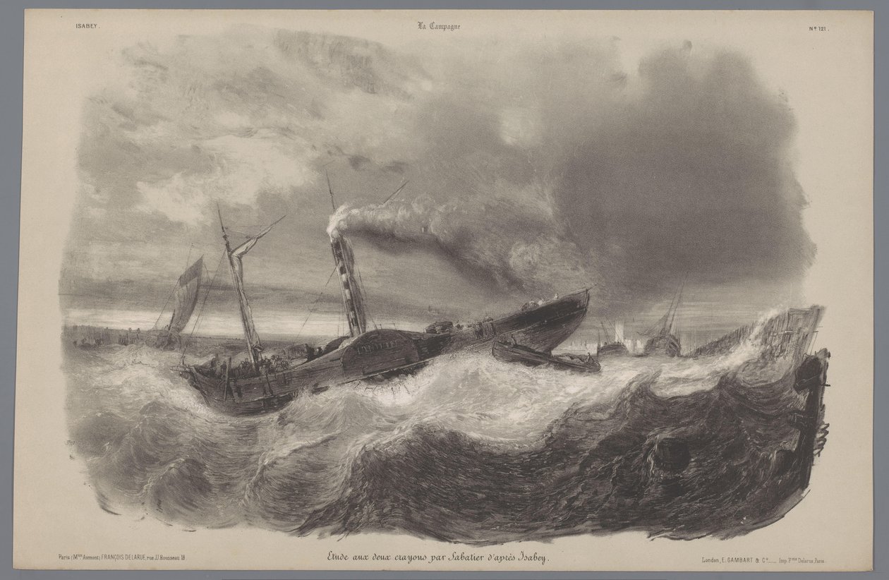 Navio a remo na tempestade Representações da vida rural (título da série) A Campanha. Etudes varieés aux deux Crayons (título da série no objeto) de Léon Jean Baptiste Sabatier