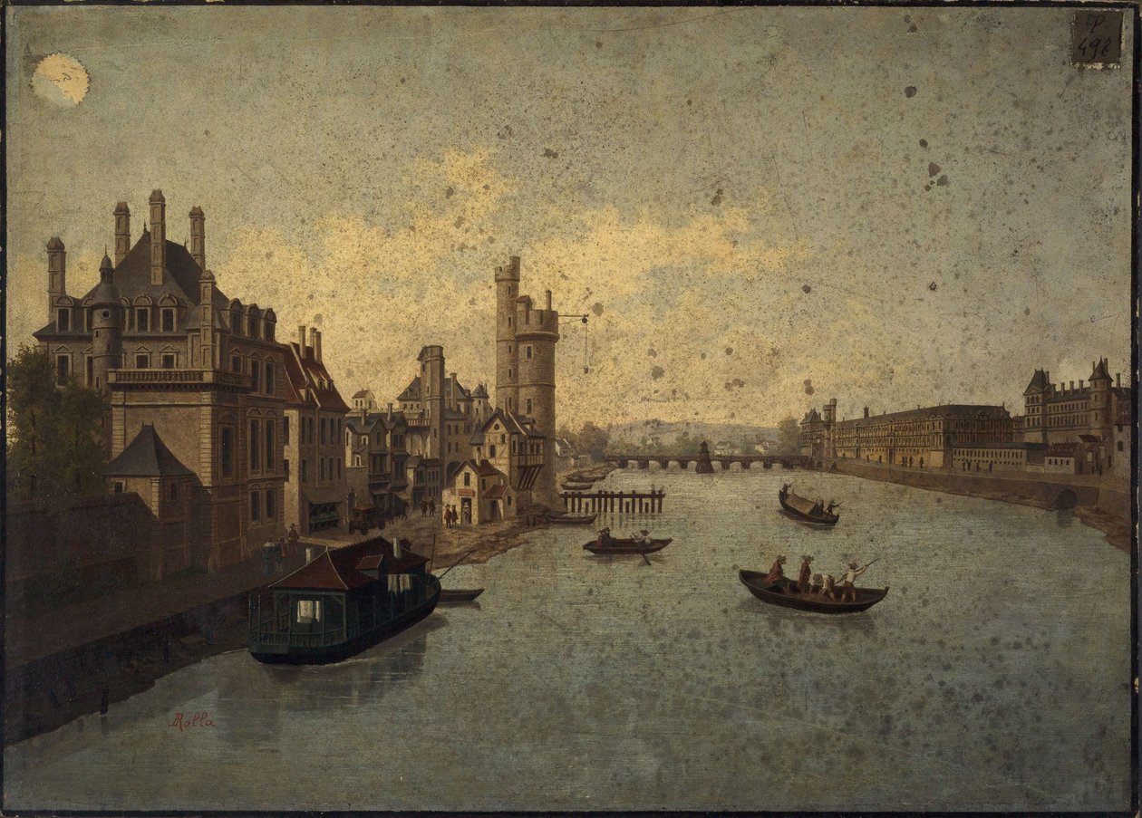 Hôtel de Conti, Tour de Nesle, Louvre, visto de Pont-Neuf, actuais 1º e 6º bairros, cerca de 1885 -1895 (pintura) de Léon Rolla