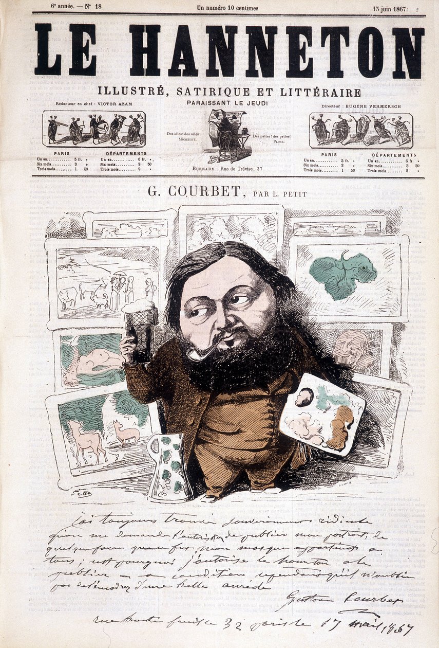 Retrato de Gustave Courbet, pintor francês (1819-1877). Em Le hanneton de Léonce Justin Alexandre Petit