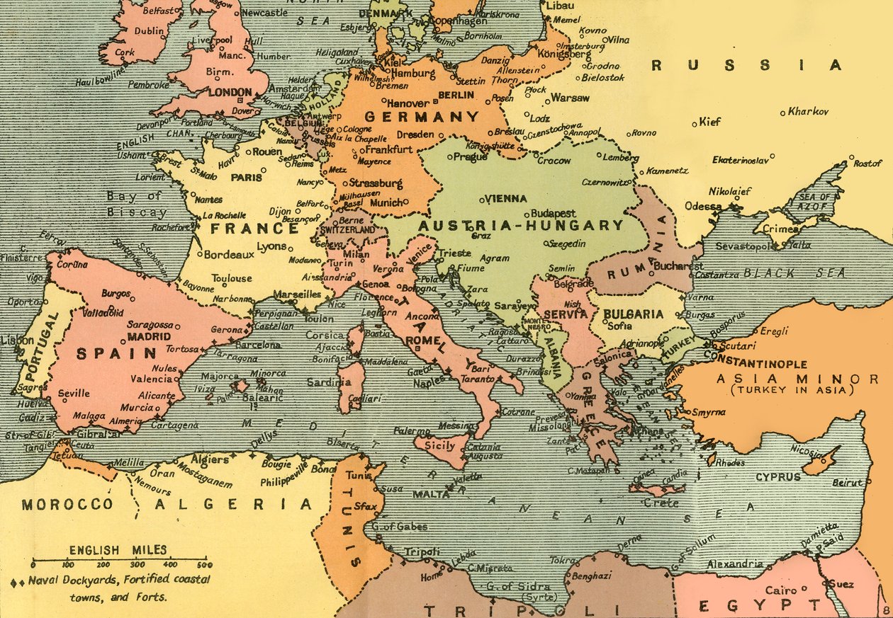 "A Europa Central e o Mediterrâneo", 1919. de London Geographical Institute