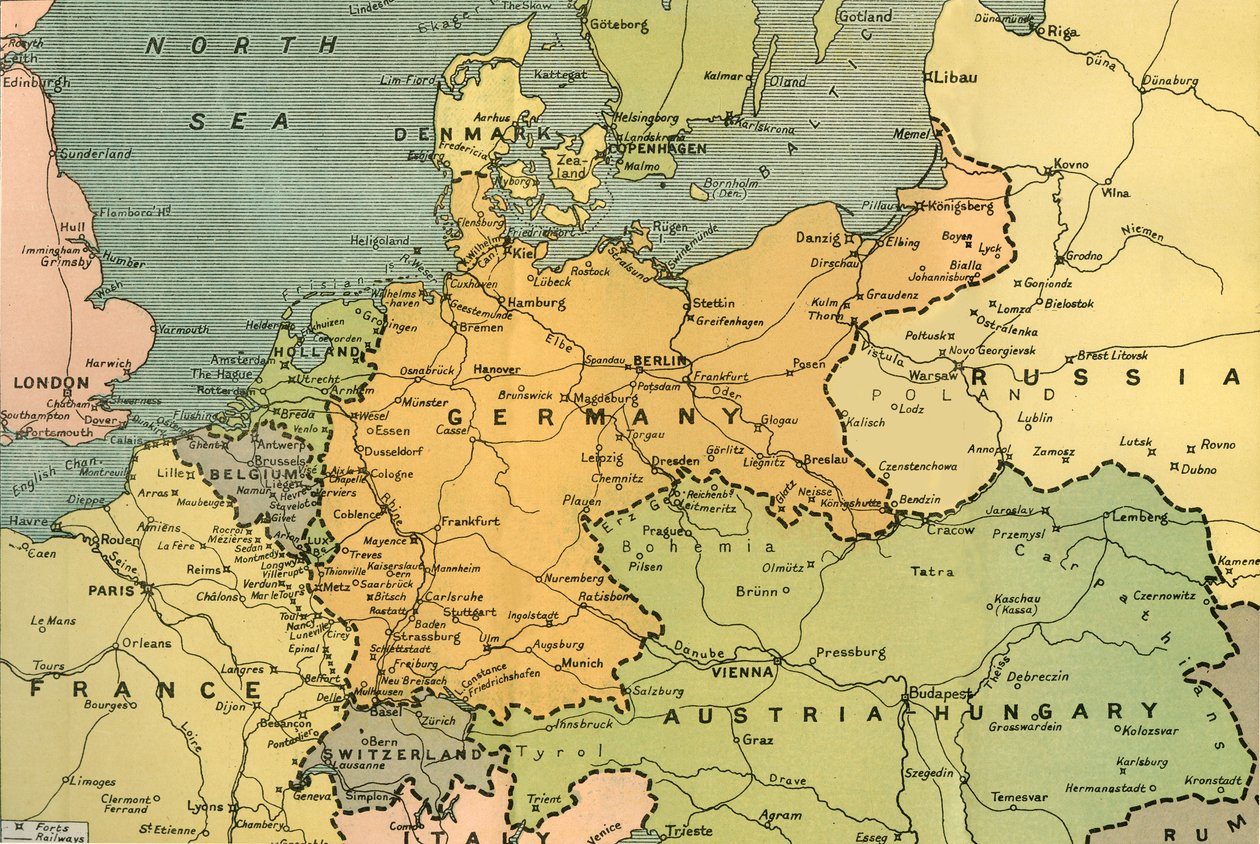 "Mapa da Europa Central, Mostrando o Teatro Principal de Guerra", 1919. de London Geographical Institute