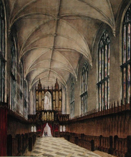 Interior da capela do Novo Colégio após alterações posteriores do século XVIII, c.1870 (aguarela sobre papel) de Loraine Salome Estridge