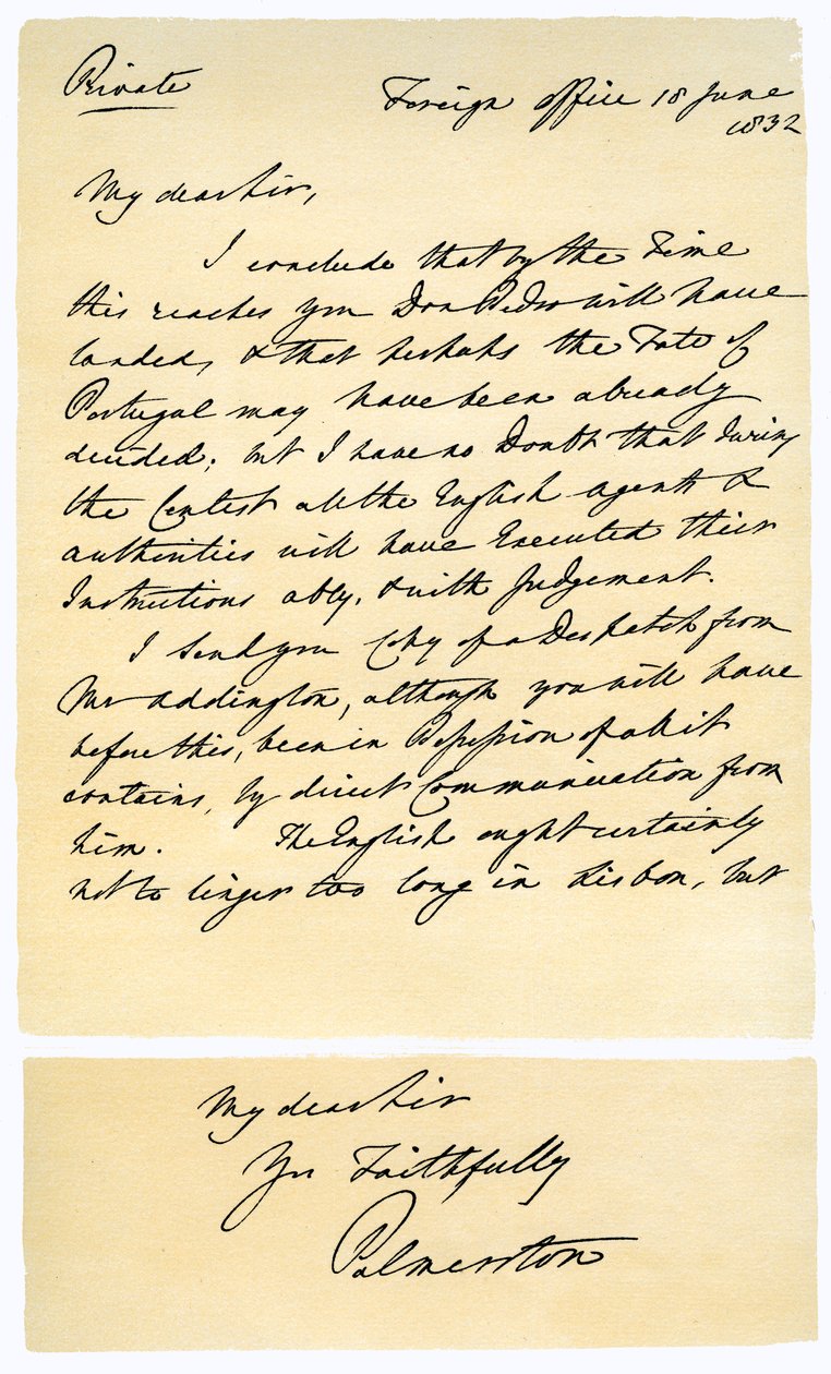 Carta de Henry John Temple para RB Hoppner, 18 de junho de 1832. de Lord Palmerston