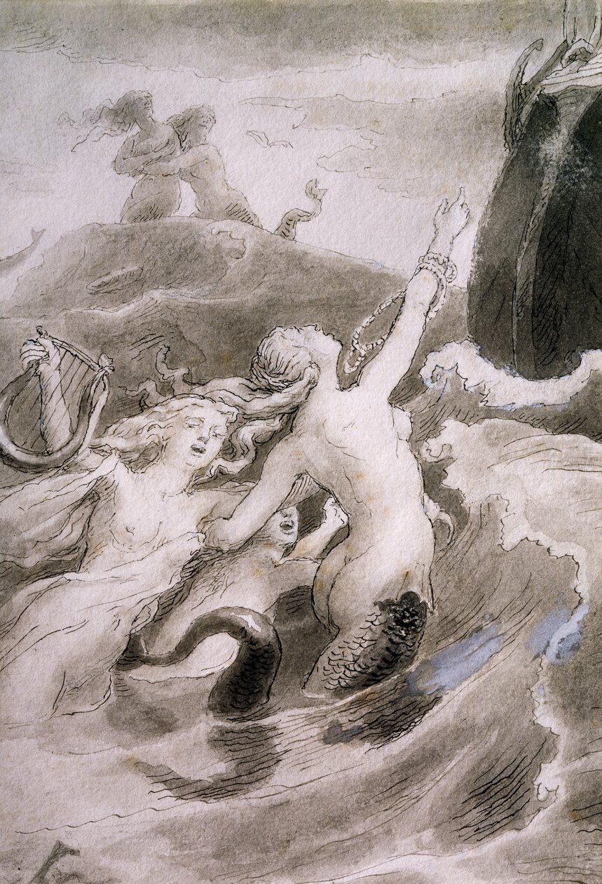 Pequena Sereia, ilustração de Lorenz Frolich (1820-1908) para conto de fadas de Hans Christian Andersen (1805-1875) de Lorens Frolich