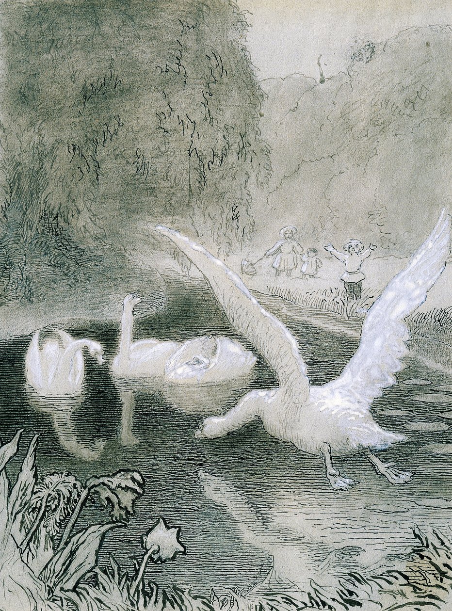 Patinho Feio, ilustração de Lorenz Frolich (1820-1908) para conto de fadas de Hans Christian Andersen (1805-1875) de Lorens Frolich