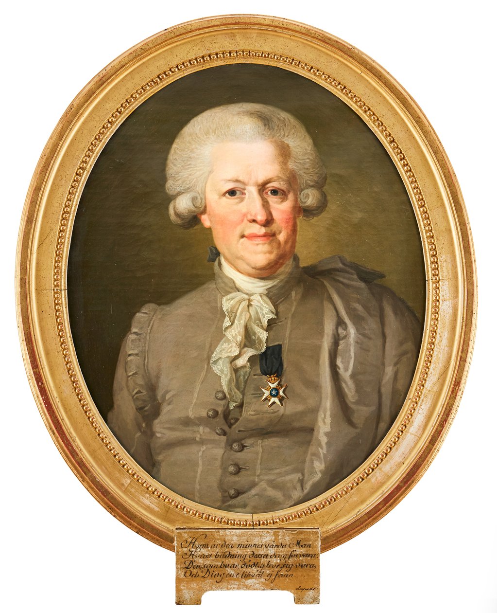 Retrato representando o governador Nils von Rosenstein usando o Traje Nacional, bem como com o sinal do Cavaleiro da Ordem da Estrela do Norte em seu peito. Pintura de Lorenz Pasch dy (1733-1805) de Lorenz Pasch