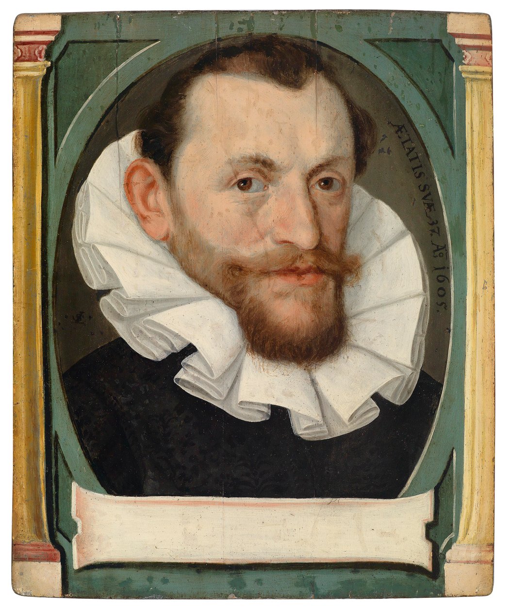 Meia retrato de um vereador em um gibão preto com um rufo branco de Lorenz Strauch