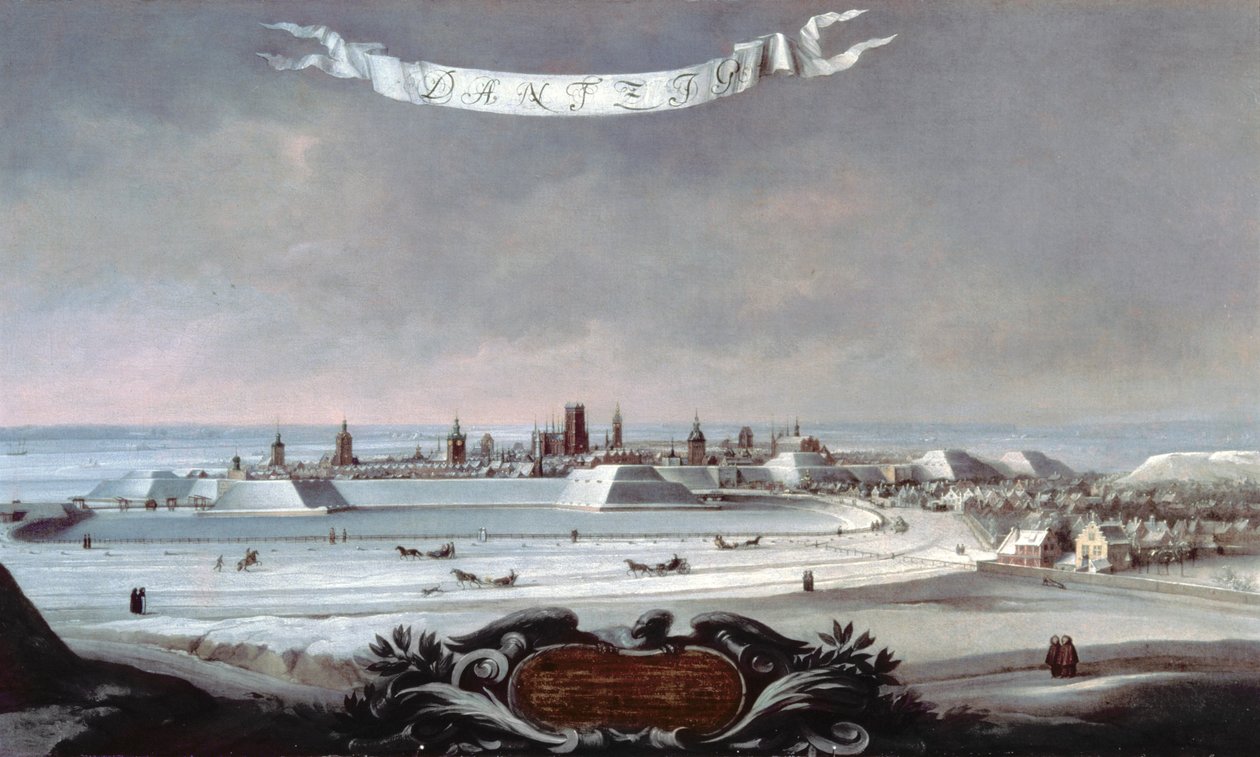 Vista de Danzig (Gdansk) no inverno de Lorenz Strauch