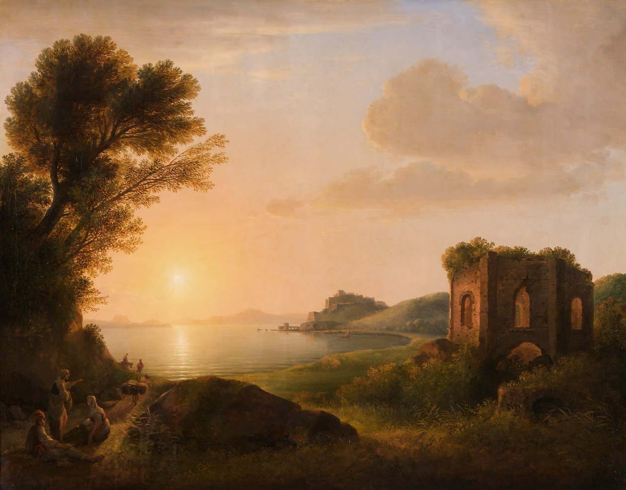 A Baía de Baiae ao pôr do sol de Lorenz Adolf Schönberger