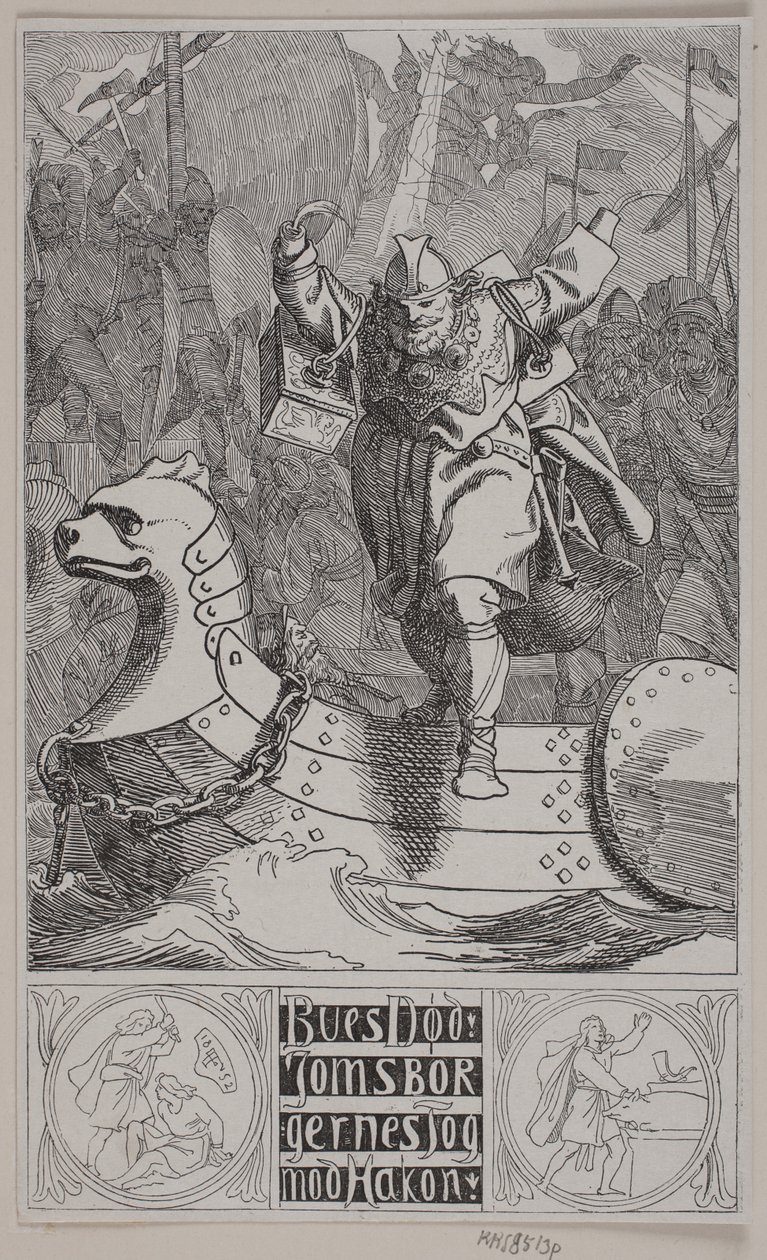 A morte de Bue. Os cidadãos de Joms marcham em direção a Hakon de Lorenz Frølich