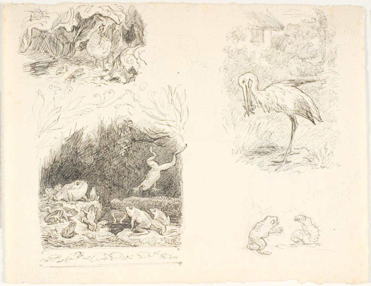 Quatro rascunhos de ilustrações para Skrubtoadsen, H.C. As novas aventuras e histórias de Andersen de Lorenz Frølich