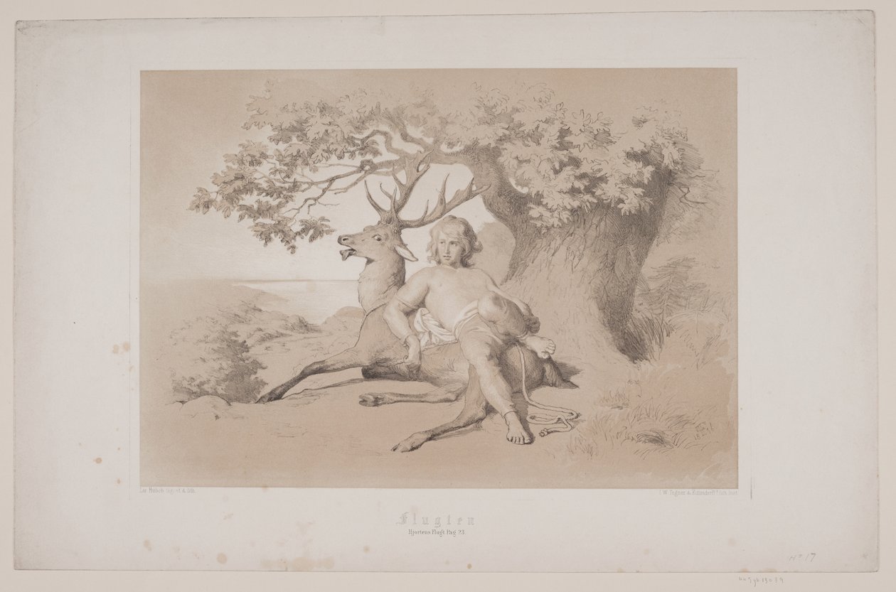 O voo, pág. 23, ilustração para "Flight of the Deer" de Christian Winther de Lorenz Frølich