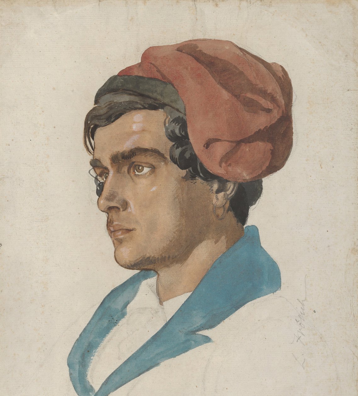 Estudo de cabeça de um pescador de Capri, ca. 1849. de Lorenz Frølich