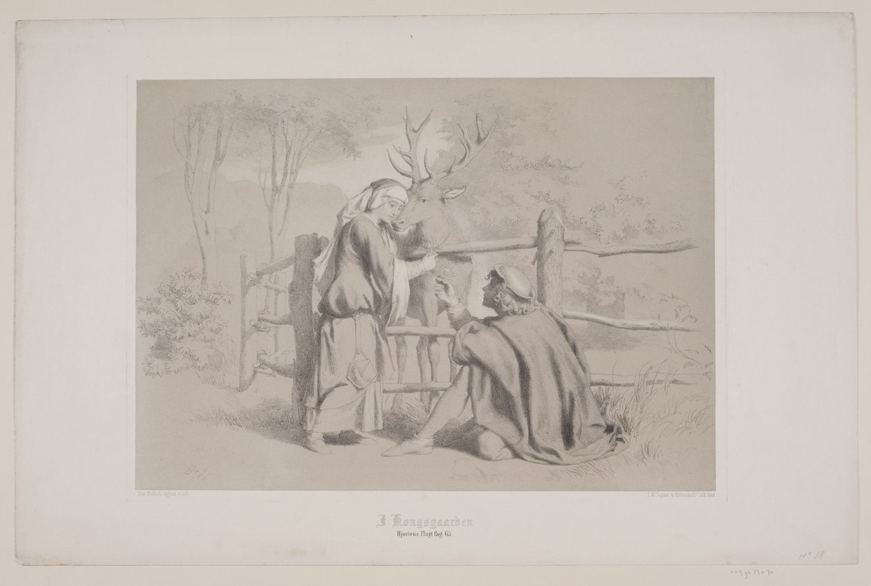 Em Kongsgården, pág. 65, ilustração para "Flight of the Deer" de Christian Winther de Lorenz Frølich