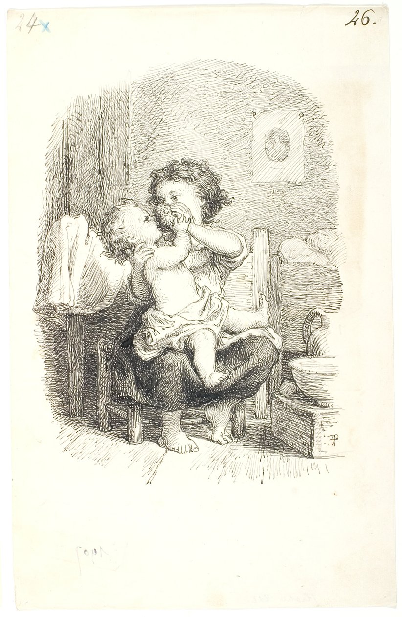 Menina dando banho em uma criança de Lorenz Frølich