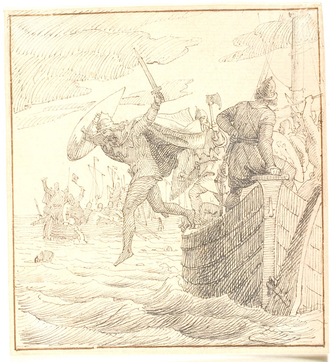 Olaf Tryggvesen salta ao mar durante a Batalha de Svolder de Lorenz Frølich
