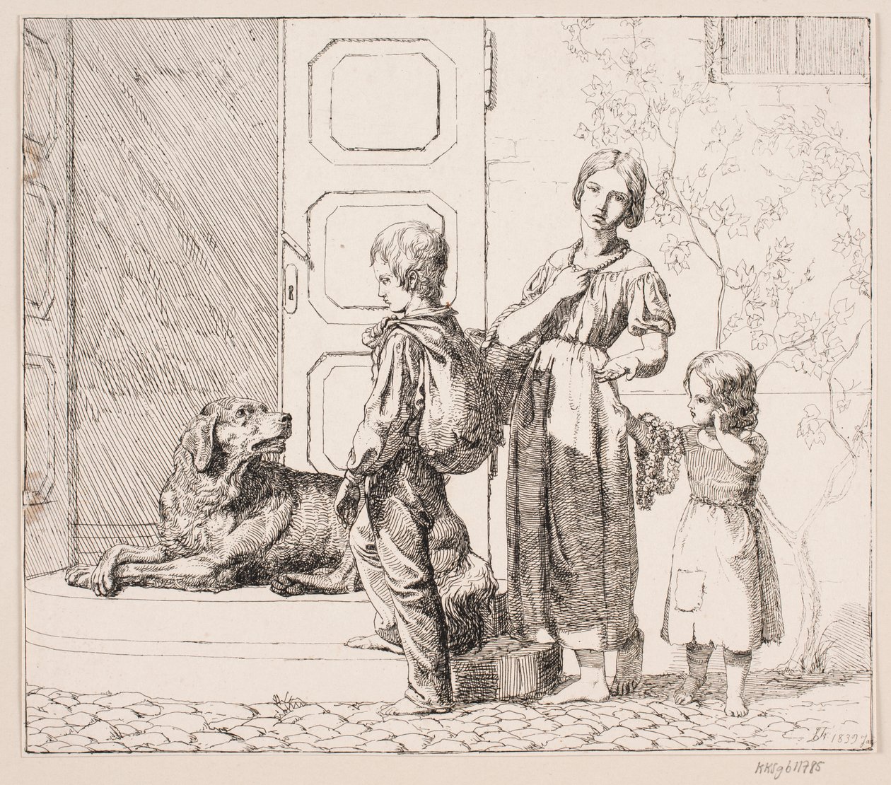 Três crianças mendigas de Lorenz Frølich