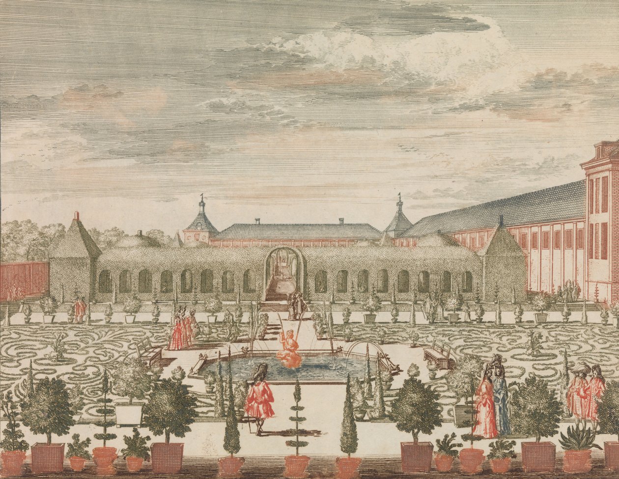O Jardim da Rainha com o Gabinete Verde e a Orangerie, vistos de trás, em: Para..., s.d.. de Lorenz Scherm