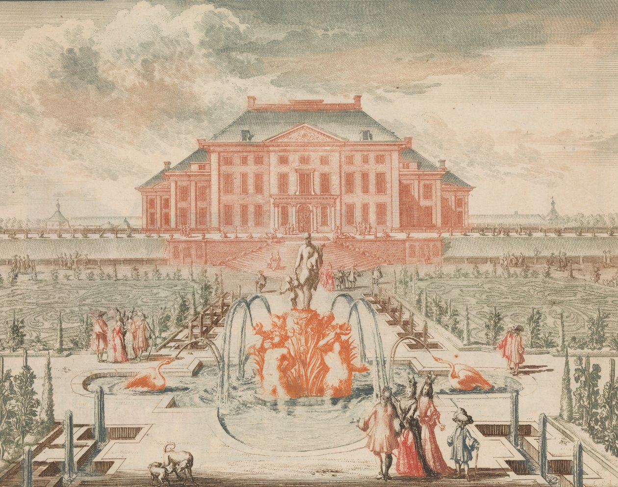 O Konings Huis van de Tuin-zyde, com a Fonte de Vênus, em: Tooneel Der Voornameste N..., s.d.. de Lorenz Scherm