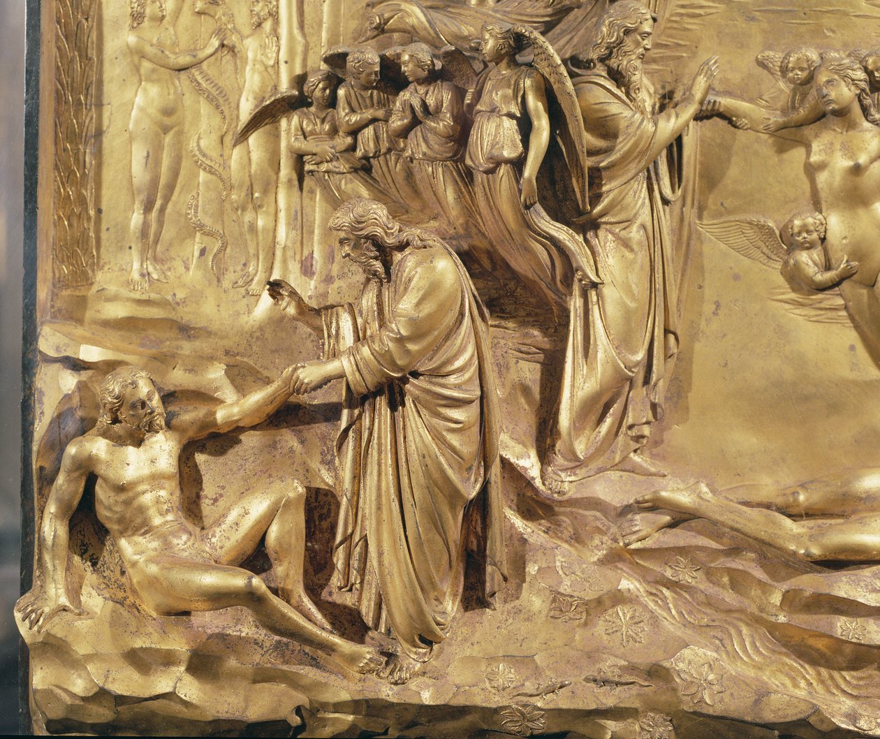 Criação do Homem, Portas do Paraíso, 1425-52 (bronze dourado) de Lorenzo Ghiberti