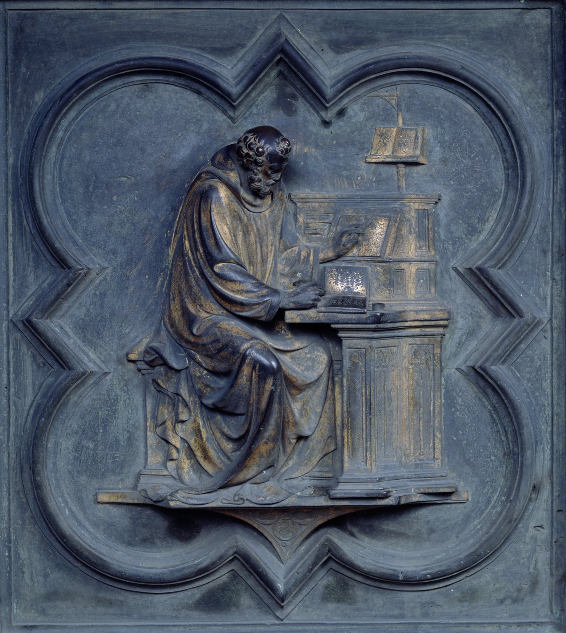 São Jerônimo, painel F das Portas do Norte do Batistério de San Giovanni, 1403-24 (bronze) de Lorenzo Ghiberti
