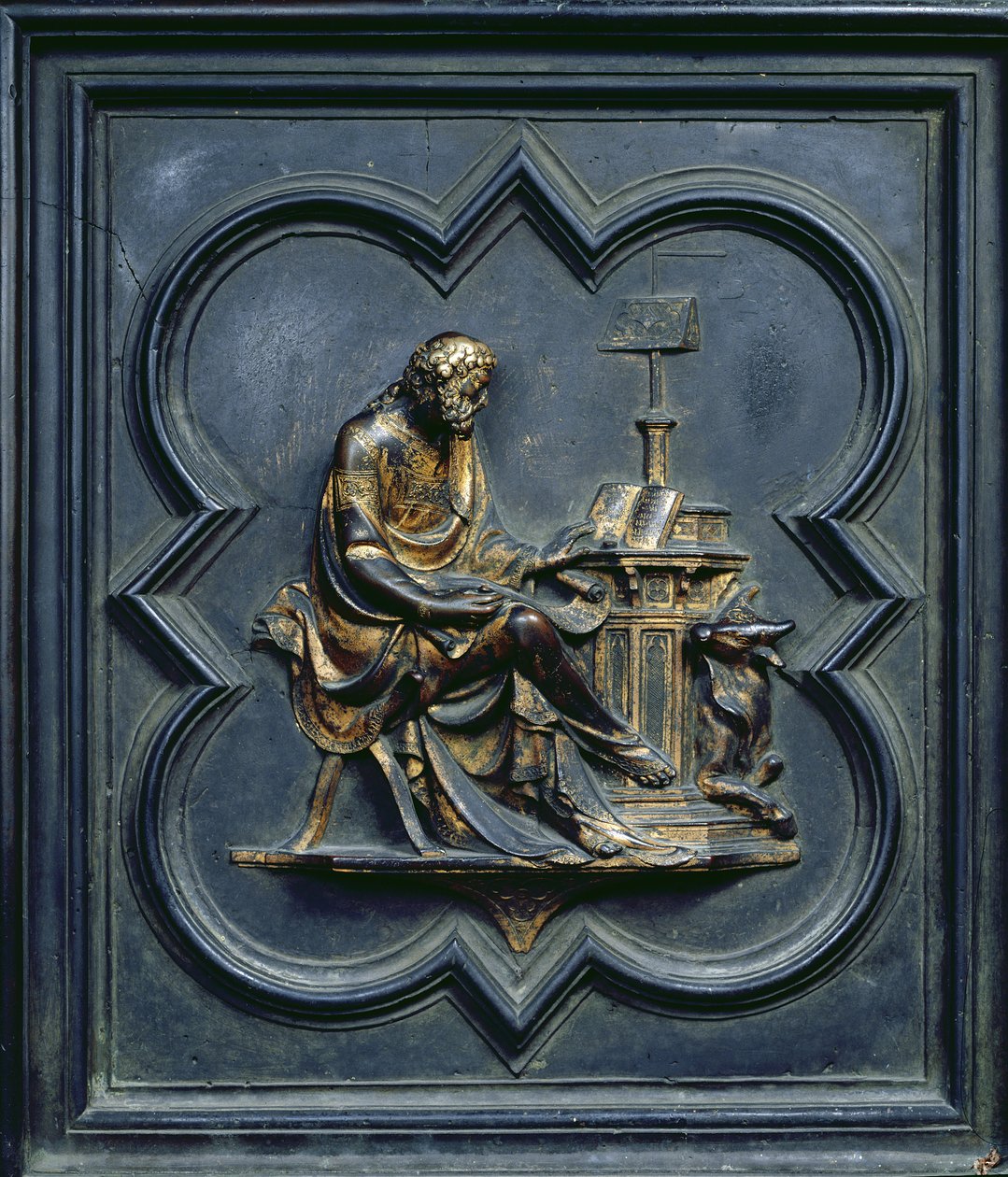 São Lucas Evangelista, painel C das Portas do Norte do Batistério de San Giovanni, 1403-24 (bronze) de Lorenzo Ghiberti