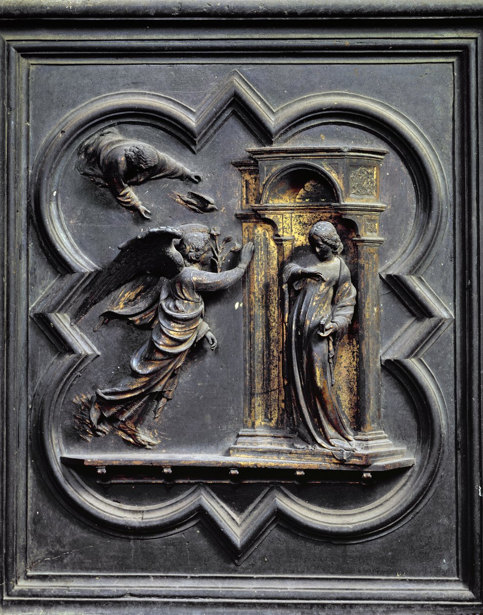 A Anunciação, primeiro painel das Portas do Norte do Batistério de San Giovanni, 1403-24 (bronze) de Lorenzo Ghiberti