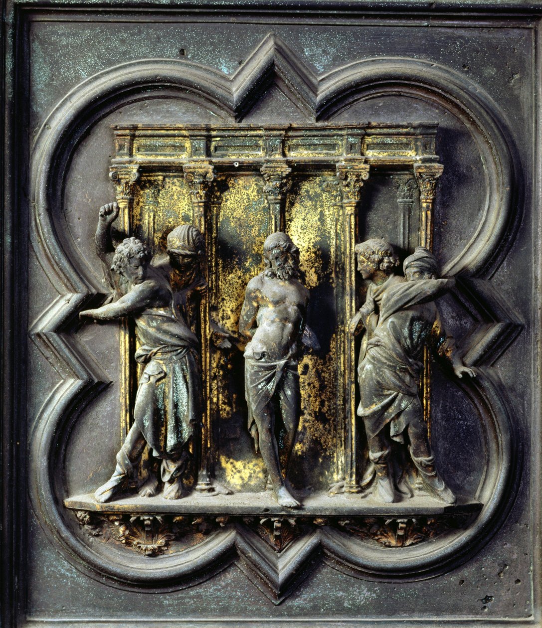 A Flagelação de Cristo, décimo quinto painel das Portas do Norte do Batistério de San Giovanni, 1403-24 (bronze) de Lorenzo Ghiberti