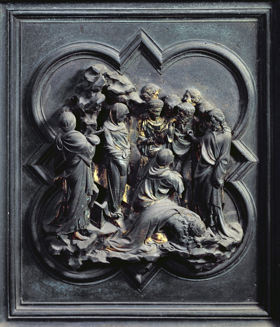 O Levantamento de Lázaro, décimo painel das Portas do Norte do Batistério de San Giovanni, 1403-24 (bronze) de Lorenzo Ghiberti