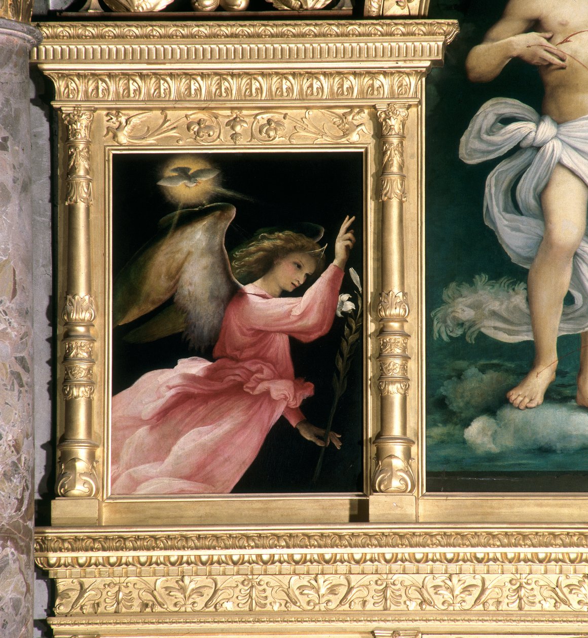 Anunciação Anjo, detalhe do políptico de San Giovanni Battista, c.1525 de Lorenzo Lotto