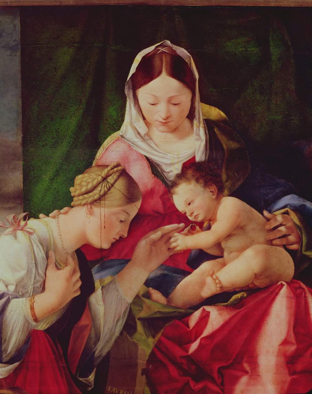 Detalhe, de, a, místico, união, de, são, catherine, óleo, ligado, painel de Lorenzo Lotto
