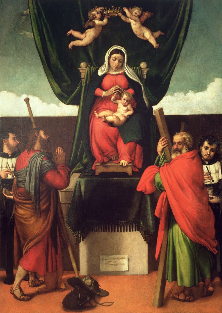 Madonna e criança entronizados com quatro santos, 1546 de Lorenzo Lotto